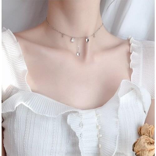 S925 3Pcs/Lot Zircon Heart Love Simple Niche Design Cold Wind Necklaces Chain Choker Fashion Necklace