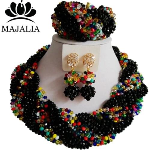 Fashion black african crystal beads necklace set nigerian wedding african beads jewelry set P-4274