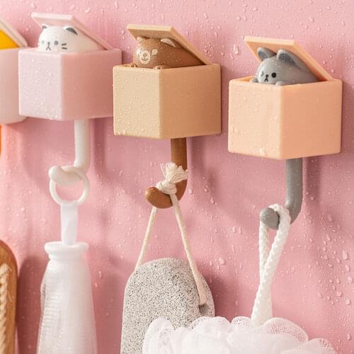 Creative Hidden Cat Wall Hanging Hook Seamless for Clothes Hat Scarf Umbrella Key Cute Animals Hanger Rack Wall Decoration
