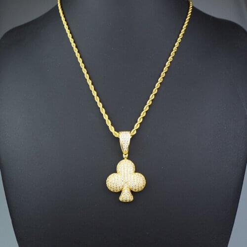 New style square plum blossom love heart peach heart pendant playing cards necklace mens European and American hip hop zircon i