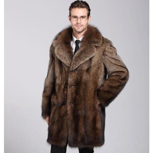 Autumn brown faux mink fur leather jacket mens winter warm Single-breasted leather coat men loose jackets jaqueta de couro B123