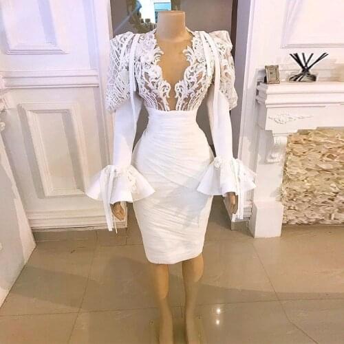 Little White Dress 2021 Real Image Long Sleeve Evening Party Gowns Dubai Arabic Women Lace Applique Cocktail Dress Vestido
