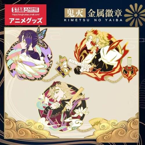 Metal Badge Demon Slayer Kimetsu no Yaiba Agatsuma Zenitsu Tomioka Giyuu Anime Bags Bedge Button Brooch Pin Souvenir Medal Props