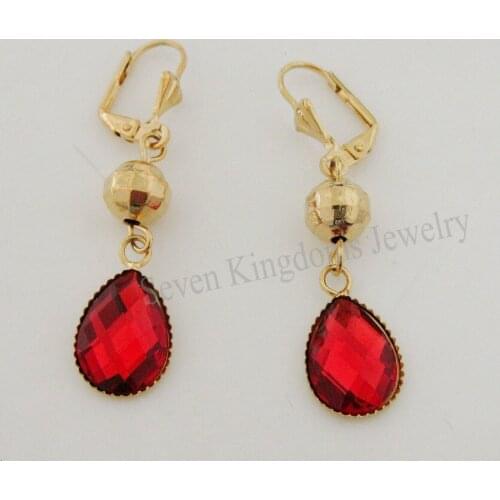 MIN ORDER 10$ / DANGLE 45mm 1.77" - YELLOW GOLD GP FILLED WITH BRASS RED STONE STUD CUTE EARRING/GREAT GIFT