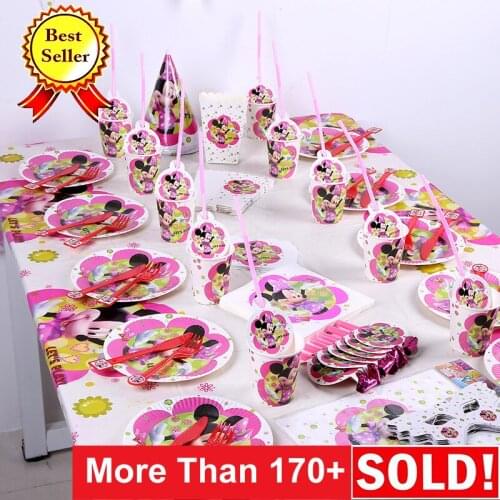 Minnie mouse party decorations kids Birthday Party Supplies Tableware Tablecloth Plates Cups Red Pink Baby Shower Favors Gift