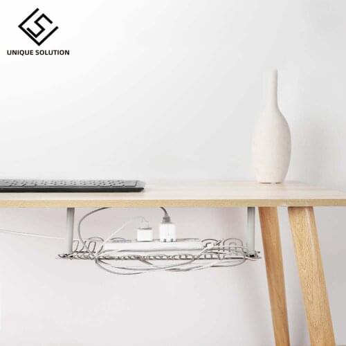 Multi purpose hanging basket Metal Table Bottom Shelf for plug socket Storage rack holder Home Office Desk Cable Wire Organizer
