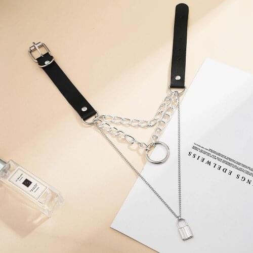 Multi Layer Gothic Lover Lock Pendant Choker Necklace Steampunk Padlock leather Chain Necklace Collier Best Couple Jewelry Gift