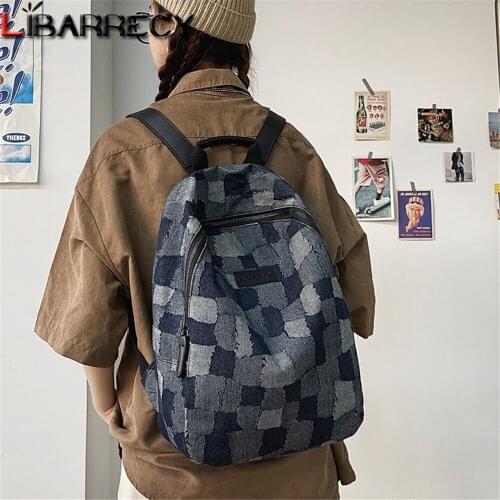 Fashion Lattice Pattern Design Womens Backpack 2021 New High-quality Canvas Ladies Student School Bags Teenager Laptop Backpack