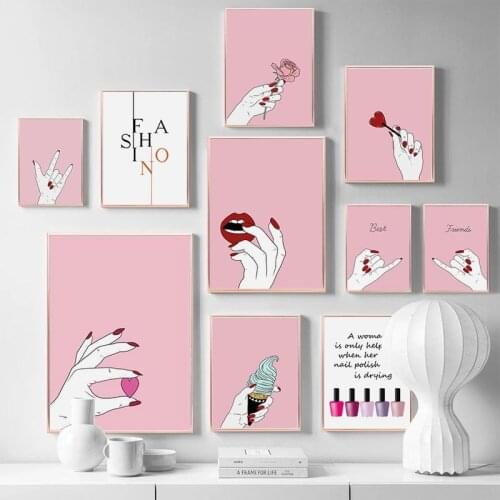 Pink Fashion Poster Print Makeup Nail Polish Manicures Modern Girl Room Canvas Wall Art Nordic Decoration Lady Bedroom Picture