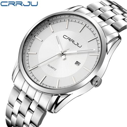 Relogio masculino CRRJU Luxury Brand Full Stainless Steel Analog Display Date Mens Quartz Watch Business Watch Men Watch