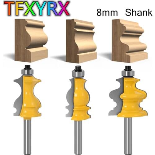 3pcs 8mm Shank Classical Ogee Edging Router Bit Set Handrail Molding Line Knife Wood Milling Cutter for Woodworking Tools