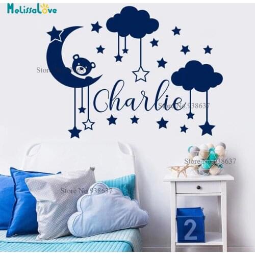 Moon Cloud And Star Custom Name Decal Little Bear Theme Sticker Baby Room Decor Removable Vinyl Wallpaper Waterproof BA068