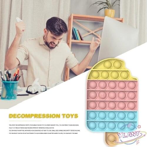 Desktop Fun Ice Cream Shaped Push Bubble Silicone Reusable Fidget Toys Children Adult Stress Reliever Squeeze Board Gift