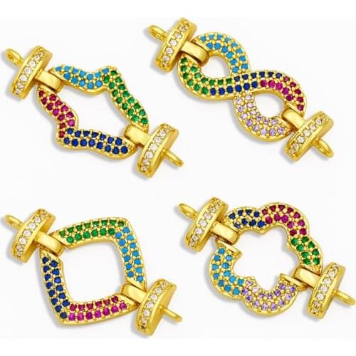 OCESRIO Rainbow CZ Brass Jewelry Connector Charms Double Hole Gold Infinity Bracelet Connector Charms for Jewelry Making cspa103