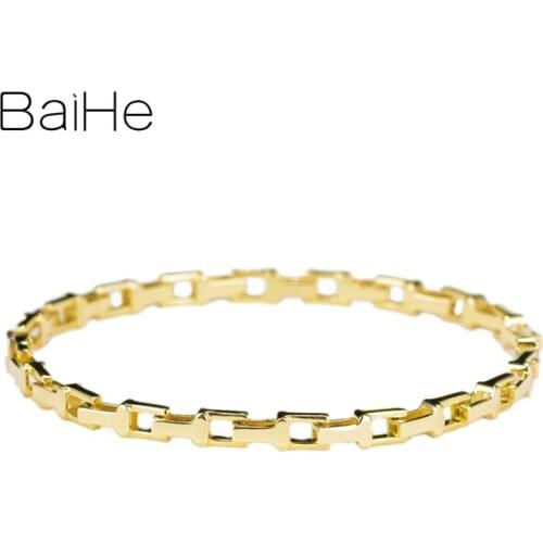 BAIHE Solid 14K Yellow Gold Engagement Wedding Women Men Fashion bracelet Gift Fine Jewelry beautiful Plain Gold Bone Bracelet