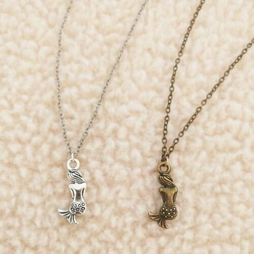 Wholesale 10pc/lot Vintage Mermaid Pendant Antique Bronze Long Chain Women Girls Winter Sweater Necklaces