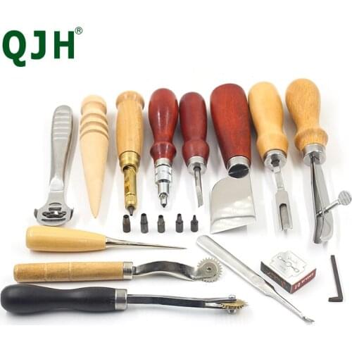Leather Strap Hole Puncher Leather Row Wheels V-shape Groover Pressure Shovel Awl Beech Polishing Rod DIY Craft Tool Set 13pcs