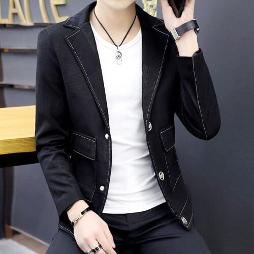 Casual Mens Short Slim Fit Jacket Lapel Collar Checks Pattern Black Blue Red Pockets Coats S119