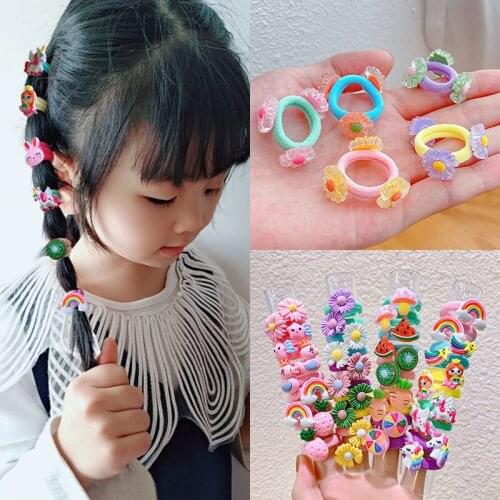 10PCS/Set Child Candy Color Small Flower Fruits Hair Rope Baby Fresh Lovely Head Suit Girls Sweet Rubber Band Accessories