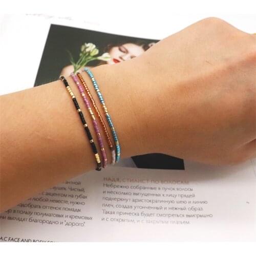 ZHONGVI Simple Bracelet Miyuki Beads Handmade Black Glass Stone Bracelets For Women Boho Adjustable Rope Lady Jewelry Wholesale