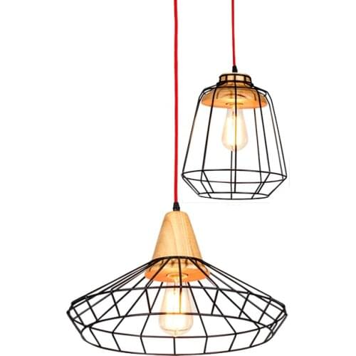 Retro mesh pendant light Nordic creative iron wood art lamp bar bedroom living room coffee shop restaurant lights