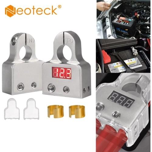 Neoteck Battery Terminal Connectors with Voltmeter For Car 0/4/8 Or 10 Gauge AWG Positive Negative Battery Post Clamp and Shims