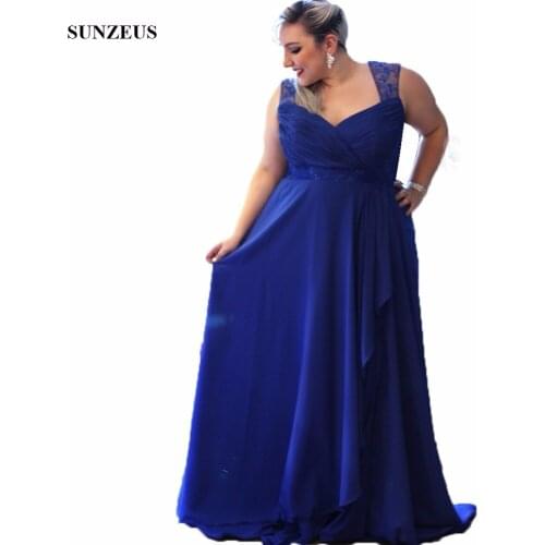 A-line Sweetheart Pleated Plus Size Mother Of The Bride Dresses Long Royal Blue Chiffon Women Formal Gowns With Lace Strap CM007