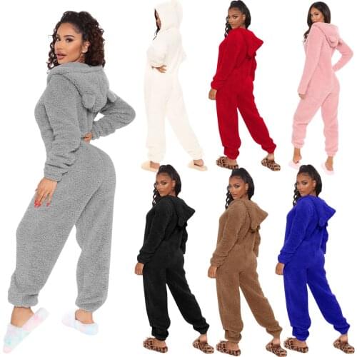 S-5XL Women Pajama Onesie Flannel Hooded Nightgown Cartoon Bear Warm Pijama Winter Plush Coral Fleece Sleepwear Bathrobe Homwear