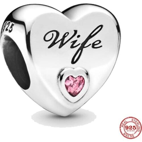 2021 Hot New 925 Sterling Silver Beads Wife Love Heart Charm Fit Original Pandora Bracelet Diy Women Jewelry