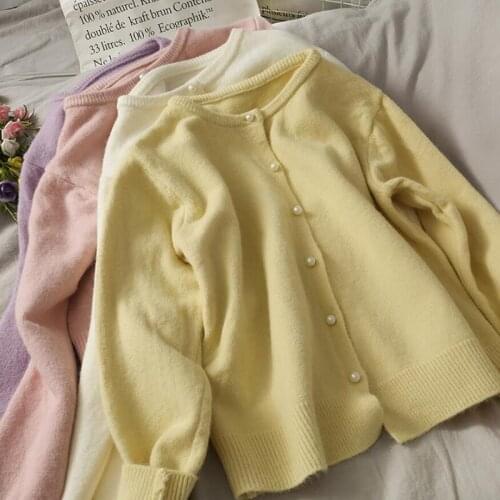 Women Cardigan 2021 New Autumn Sweet Style Pearl Single Breasted O-Neck Knitted Sweater Cardigans Coat For Women knit Tops