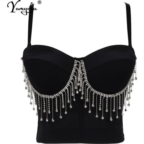 Sexy White Rhinestone corset crop top women summer halter bustier party tank y2k top push up bra clubwear Cropped womens tops