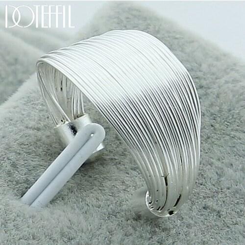 DOTEFFIL 925 Sterling Silver Multi-Line Open Ring For Women Wedding Engagement Party Fashion Charm Jewelry