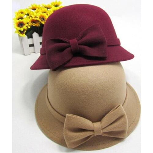 Winter Outdoor Cap European Style Fashion Lady Panama Black Solid Bowknot Thickened Soft Warm Faux Fur Bucket Hat For Women 072