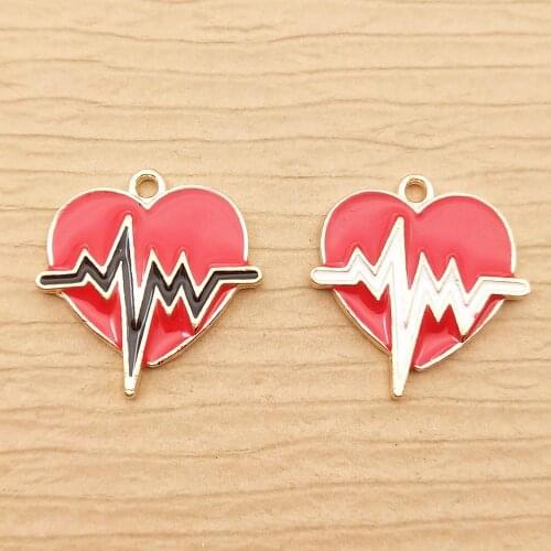 10pcs 19x21mm heart heartbeat charm enamel charms for jewelry making fashion metal charms