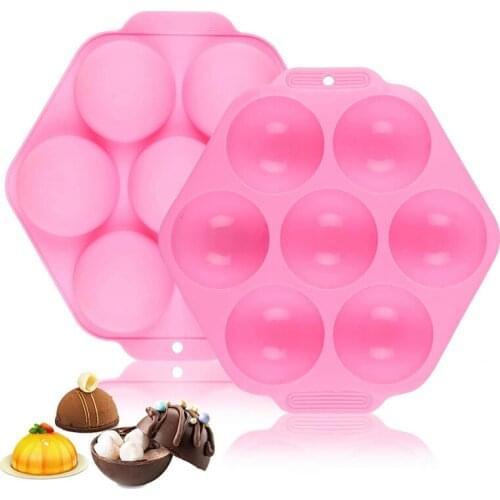 2 PCS 7 Holes Circle Round Ball Half Semi Sphere Silicone Mold for Baking, Dome Mousse, Chocolate Bombs, Jelly, Pudding