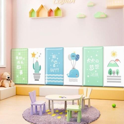 3D Soft-packed Wall Headboard Wall Stickers For Kids Room Bedroom Decor Anti-collision Self-adhesive Home Wall Skirting Sticker