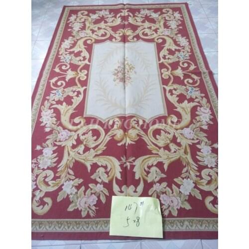 Free Shipping 5'X8' French Aubusson rug hand woven100% New Zealand wool rugs and carpets, classical beige color