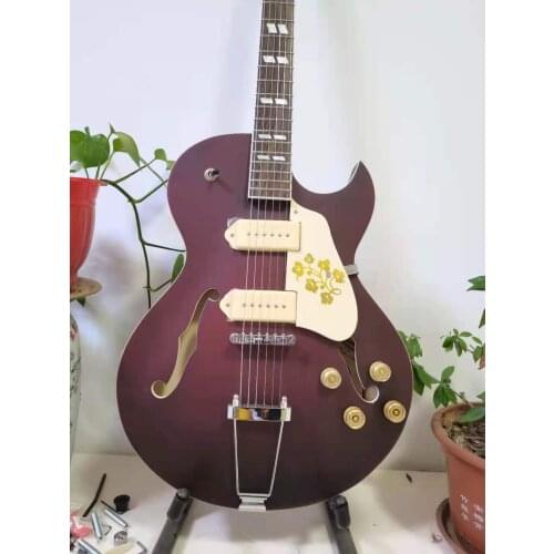 Free transportation, 6 string hollow matte red electric guitar, customizable