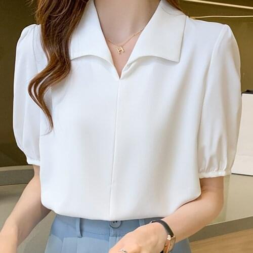 Blusas Blouses Tops Women Short Sleeeve White Blouse Women Blusas Mujer De Moda 2021 Chiffon Blouse Shirt Shirts Top Femme E937