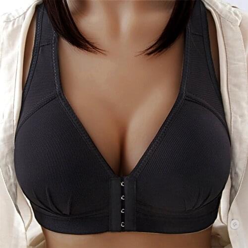 High Quality Front Closure Bra Sexy Plus Size Push Up Solid Brassiere Wire Free Bralette Breathable Seamless Bras For Women