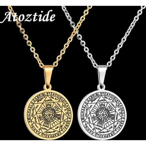 Atoztide Retro Heptagram Solomon Talisman Necklace Gold Supernatural Amulet Coin Hermetic Chain Necklace Totem Jewelry Party