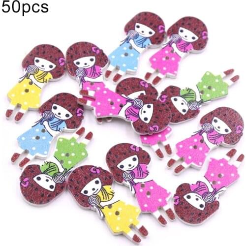 50Pcs Girl Shape Wooden Buttons DIY Handcraft Clothes Sewing Scrapbooking Decor