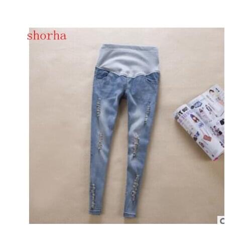 Maternity Jeans Spring Autumn Denim Hold Up Belly Pants Zipper Scratched Ripped Pregnant Clothing Pencil Pants
