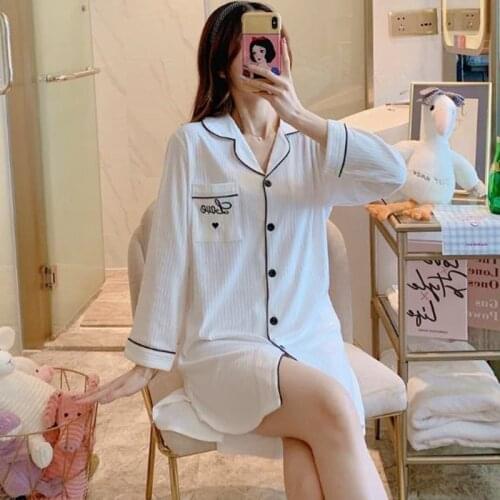 Fdfklak Sweet Women Nightgowns New Spring Autumn Cotton Nightshirt Female Casual Home Wear Long Sleeve Ladies Nightwear Dress