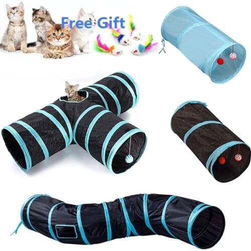 Pet Cat Toys Collapsible Crinkle Tunnel Toy 3 Holes Interactive Ball Funny Pet Kitten Playing Tunnel Tube