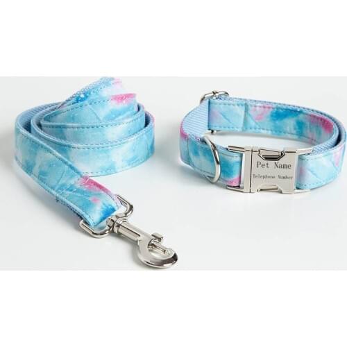 Personalized Brethable Pet Dog Collar and Traction Rope Set Printing Custom Pattern Puppy Dog Leash For Small Medium Large Dogs