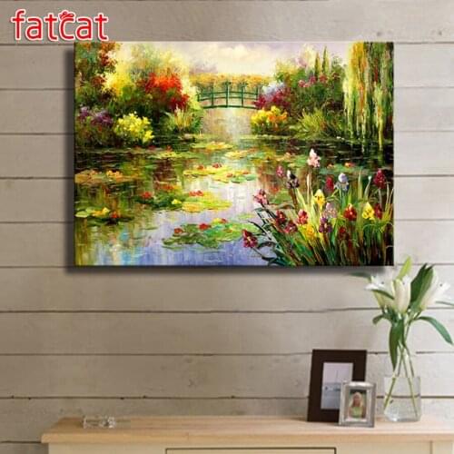 FATCAT Lotus pond scenery 5D DIY Diamond Painting Full Diamond Embroidery Cross Stitch Mosaic Needlework Home Decor AE1579