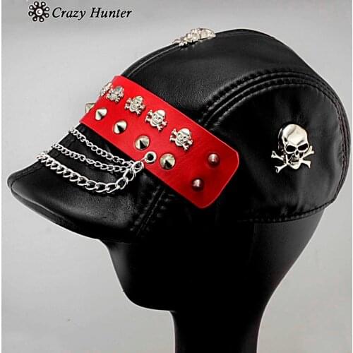 Hip Hop Punk Genuine Leather Cap Newboy Goft Cap Men/womens Biker Rock Hat