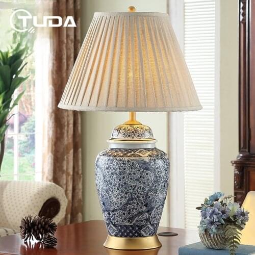 43x72cm Jingdezhen Chinese Ceramic Table Lamp Bedroom Bedside Lamp Living Room Classical Blue White Porcelain Large Table Lamp