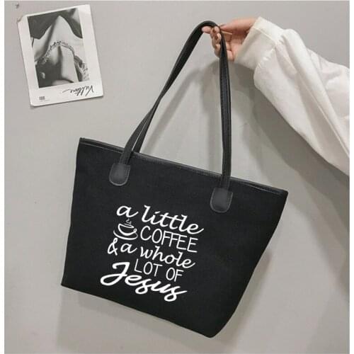 Coffee Lovers and Christian Tote Bag Gift for Friends Funny Printed Women Gym Bag Beach Bag Ladies Church Work Bag